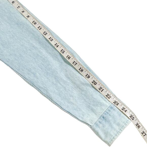 Denim Shirt Aztec Design Button Up Acid Wash Blue Mens Medium 80s Cowboy Vintage - Picture 9 of 10